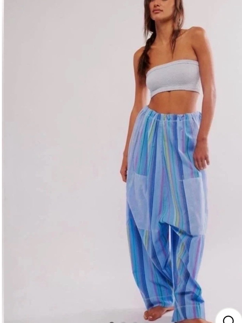 Free People Blue Multi-Stripe Wide Leg Pants
